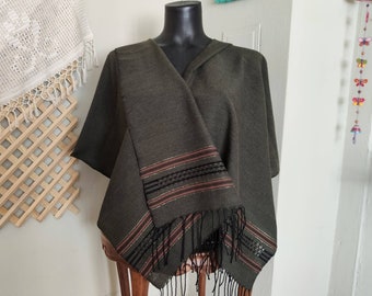 Ręcznie tkany szalik z bawełny khaki, turecki szal, otulacz z bawełny organicznej