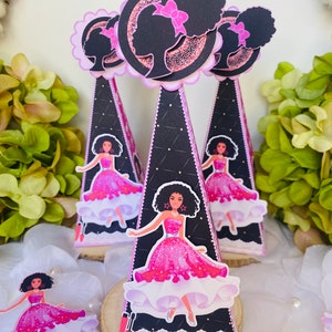 Black Barbie favor box, Afro Barbie favor Box Barbie Favors Boxes Personalized, Black Barbie table Decoration.