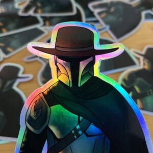 Cowboy Mando Holo Sticker | The Mandalorian, Star Wars, Din Djarin, holographic, die cut, scifi nerd gifts