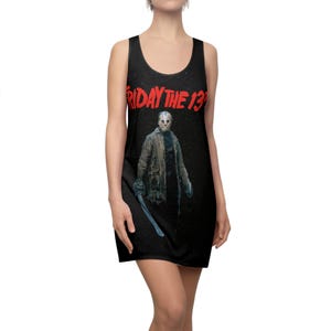 jason voorhees jersey dress Friday The 13th Jason Voorhees Hockey Jersey Dress Black Red Women's Size  Medium