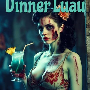 Haunted Luau Dinner Party Menus, Spooky Tiki Halloween Tropical (Digital Download)