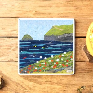 Polzeath Cornwall Ceramic Drinks Coaster  | Tile
