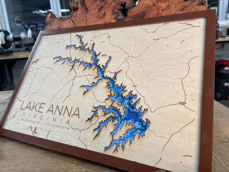 Unique Custom Lake Anna 3layer Laser Cut Map With Depth Details Etsy