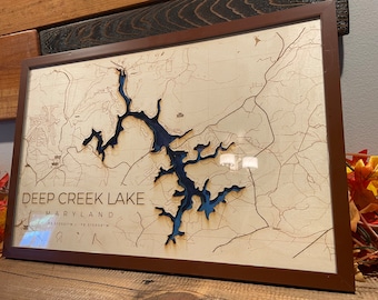 Custom 3-Layer Laser Cut Deep Creek Lake Map with Depth Visualization
