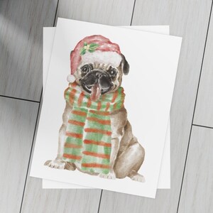 Pacotes de cartões festivos de Pug de férias (10, 30, 50 unidades) - envelope estacionário de desejos de Natal para cachorrinhos