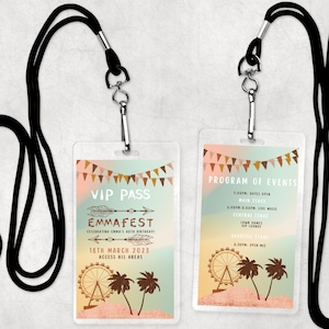 Personalisierter digitaler Festival VIP Pass, passt in Schlüsselbandtasche, ich bearbeite, Sie drucken zu Hause, Geburtstagsfeier, Junggesellinnenabschied, Abschlussfeier