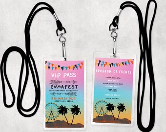 Personalised digital festival VIP pass, fits in lanyard pouch, I edit, you print at home, birthday party, hen night, graduation party