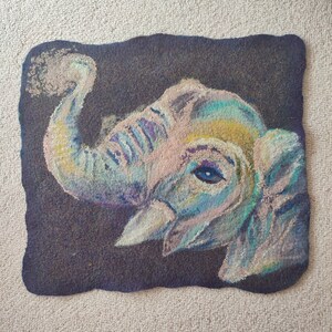 Ganesha, felted tapestry, fiber art, wool painting
