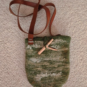Forest history, hand-felted crossbody bag, felt bag for hanging