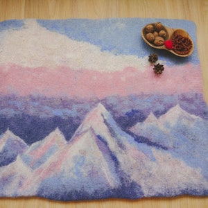 Cloud Mountains, Felt Art, Felted Landscape, Handmade Wool Rug, Felted Carpet