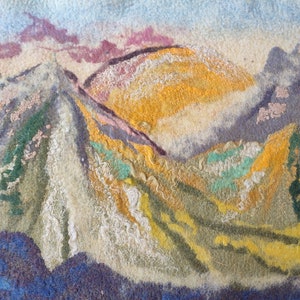 House of the Sun, Felted Wool Art, Landscape Tapestry, Felted Carpet