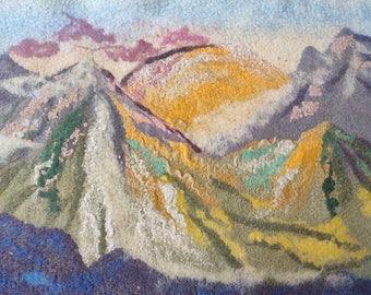 House of the Sun, Felted Wool Art, Landscape Tapestry, Felted Carpet