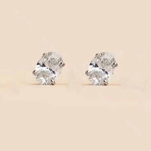 Oval Cut Moissanite Solitaire Stud Earrings | 14k Gold 4 Prong Oval Cut V-End Stud Earrings | Unisex Stud Earrings | Diamond Stud Earrings