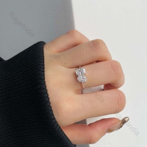 Anello di fidanzamento Moissanite ovale e radioso, anello in oro 14K a due pietre per le donne Anello delicato, Anello Toi et Moi Moissanite, anello di promessa per lei