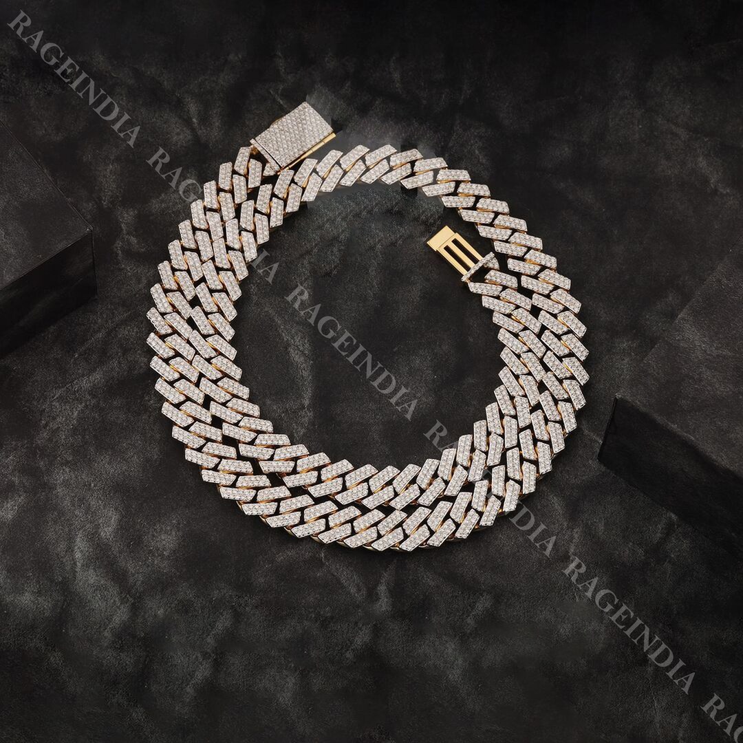 10mm Round Moissanite Hip Hop Chain Necklace, Ice Out Chain 2 Row Prong ...