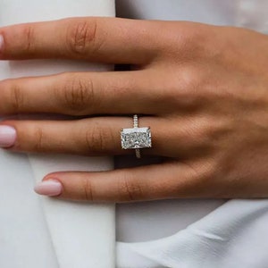 3.00 CT Radiant Cut Engagement Ring Solid 14K Gold Moissanite Engagement Ring , Wedding Bridal Ring Anniversary Dainty Ring Gift For her