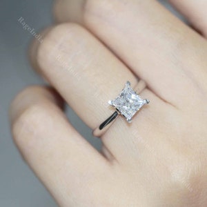2.0ct Princess Cut Moissanite Engagement Ring, Hidden Halo Moissanite Wedding Ring, Pave Setting Band, Anniversary Gift Promise Ring For Her