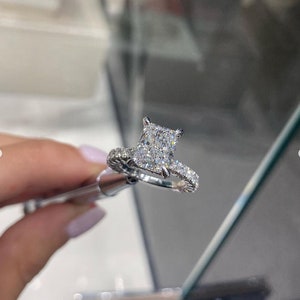 3.0 CT Radiant Diamond Engagement Ring, Wedding Anniversary Ring Gift For Her, 14K Gold Unique Bridal Ring, Hidden Halo Promise Ring