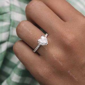 2CT Heart Cut Moissanite Solitaire Engagement Ring | 14K White Gold Ring Heart Shaped Moissanite Ring Diamond Wedding Ring Anniversary Gifts