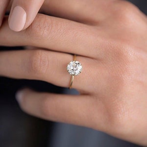 1CT Round Cut Moissanite Ring, Round Moissanite Engagement Ring, 14K White Gold Wedding Ring, Solitaire Accented Ring, Anniversary Ring