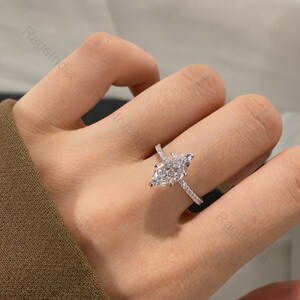 3.0ct Marquise Cut Moissanite Engagement Ring, Hidden Halo Moissanite Wedding Ring, Pave Setting Band, Anniversary Gift Promise Ring For Her
