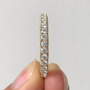 Moissanite Wedding Band, Round Cut Moissanite Half Eternity Band, 14K Gold Double Row Ring,one Row Stacking Band, Daily Wear Ring For Women