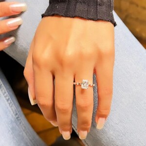 3 CT Moissanit Smaragd Schliff Ring, Runder Moissanit Verlobungsring, 14K Weißgold Ehering, Solitär Akzent Ring, Jahrestag Ring