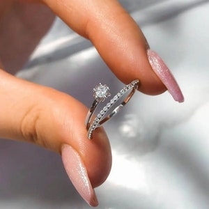 1CT Round Cut Moissanite Diamond Engagement Ring, Moissanite Bridal Ring Sets For Her, 14K Rose Gold Ring Set, Wedding Set Ring