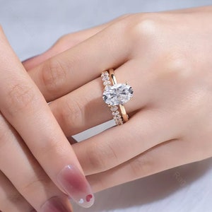 2 CT Oval Cut Moissanite Diamond Engagement Ring, Moissanite Bridal Ring Sets For Her 14K White Gold Ring Set,Wedding Set Rings,Promise Ring