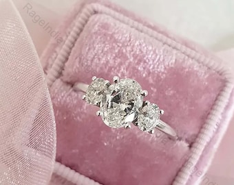 2.00 CT Ovaler Moissanit Verlobungsring, Zwei Stein Eheringe für Frauen, Oval Moissanit Ring, Art Deco Ring, Toi et Moi Ring