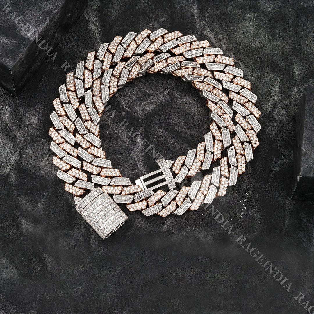 10mm Round Moissanite Hip Hop Chain Necklace, Ice Out Chain 2 Row Prong ...