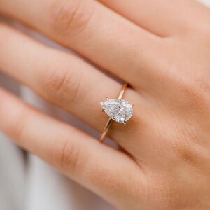 3 CT Pear Cut Moissanite Engagement Ring, Solitaire Hidden Halo Ring, Moissanite Wedding Ring, 14K/18K Solid Gold Ring, Gift Ring