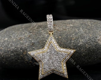 Round VVS Moissanite 925 Sterling Silver Hip Hop Pendant, Ice Out Moissanite Pendant For Men, Star Pendant Christmas Gifts For Men