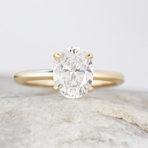3 CT Oval Cut Moissanite Engagement Ring, Solitaire Hidden Halo Ring, Moissanite Wedding Ring, 14K/18K Solid Gold Ring, Gift Ring