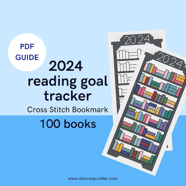 2024 100 Books Reading Goal Tracker Cross Stitch Bookmark PDF Guide