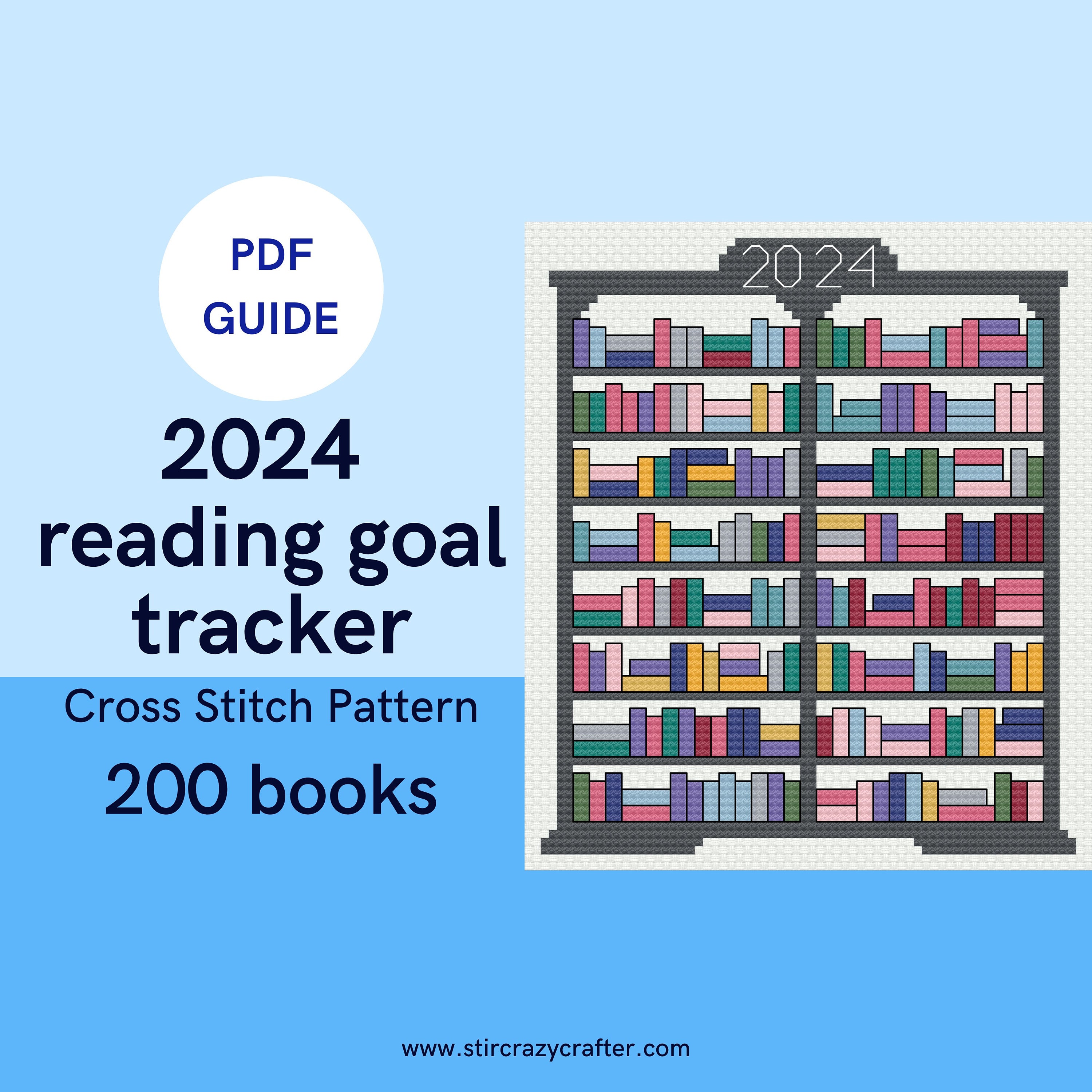 2024 200 Books Reading Goal Tracker Cross Stitch PDF Guide 