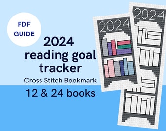 2024 12 & 24 Books Reading Goal Tracker Cross Stitch Bookmark PDF Guide