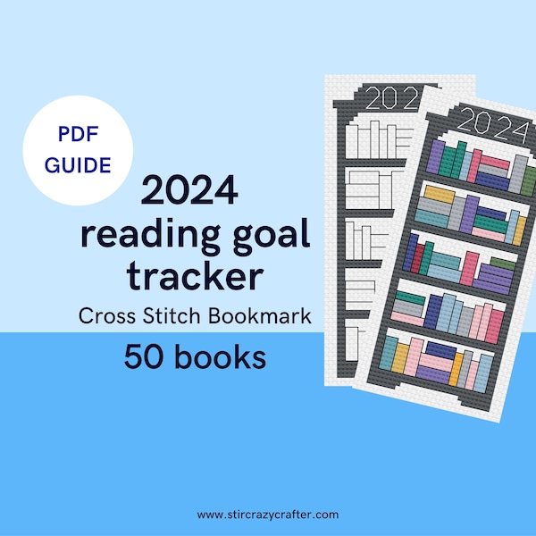 2024 50 Books Reading Goal Tracker Cross Stitch Bookmark PDF Guide