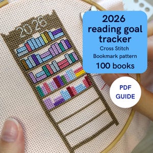 Planificador de objetivos de lectura de 100 libros para 2026 - Guía de marcapáginas de punto de cruz en PDF