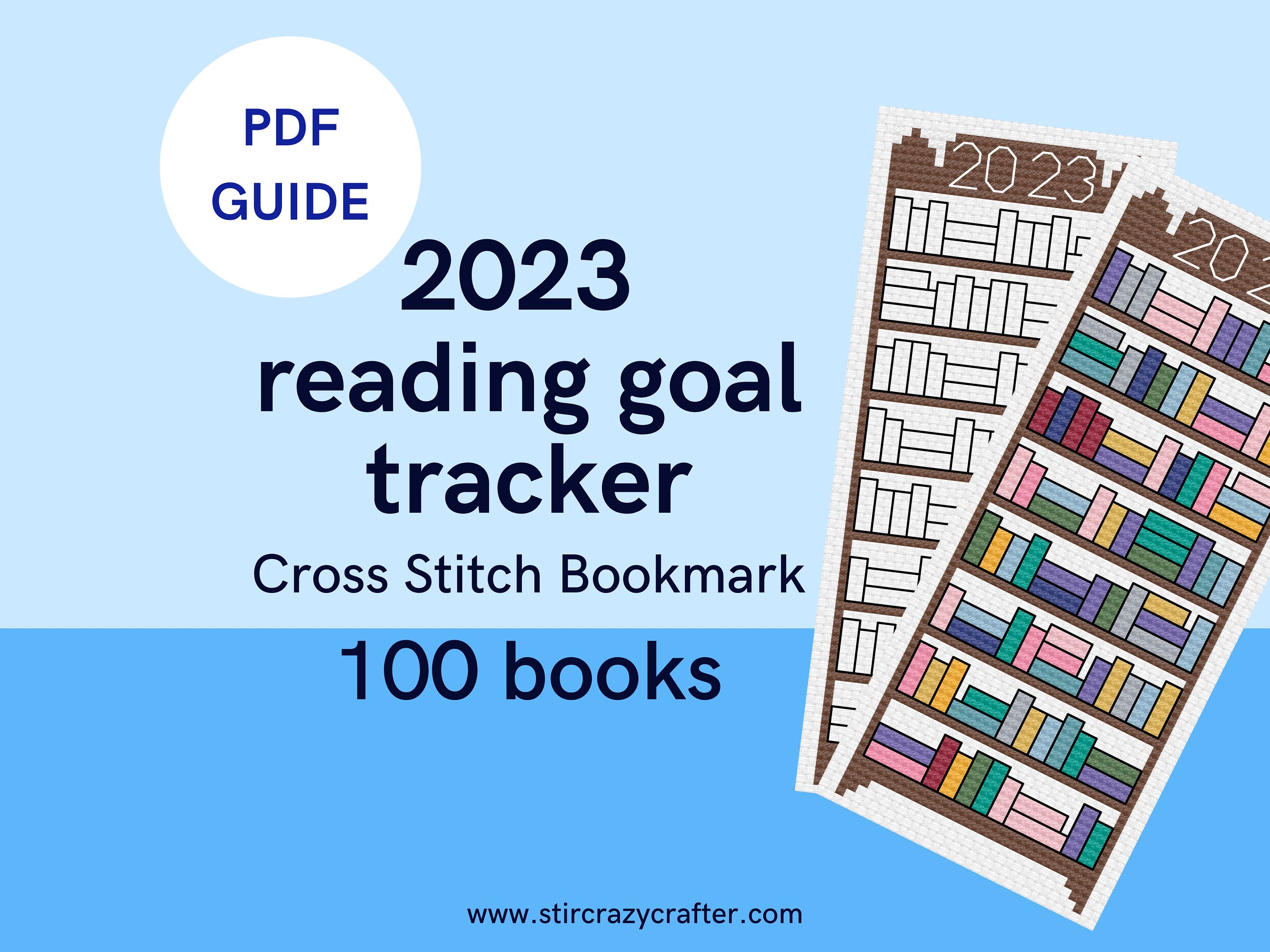 2023 100 Books Reading Goal Tracker Cross Stitch Bookmark PDF