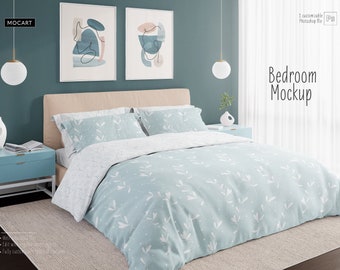 Maqueta de ropa de cama y papel tapiz para dormitorio