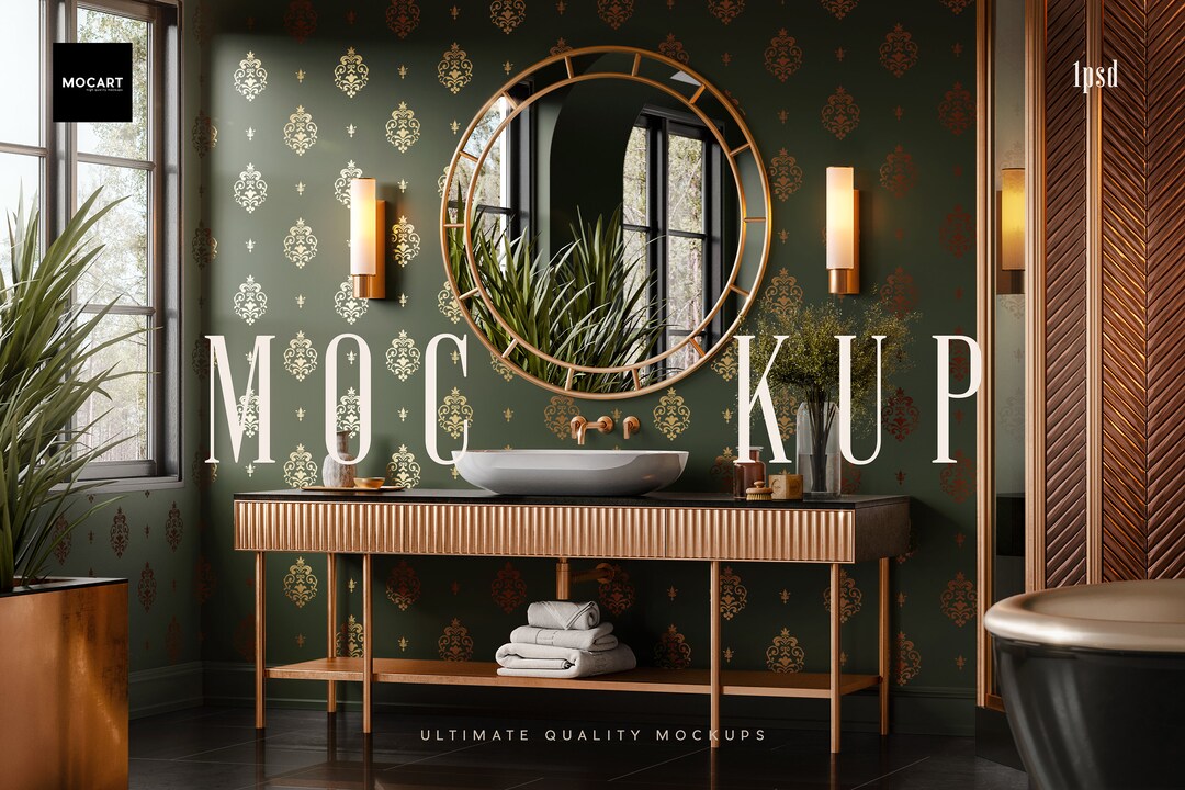 Bathroom Wallpaper Interior Mockup V.2 - Etsy