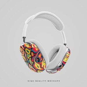 Pu&ograve; includere: Cuffie wireless bianche con un design astratto colorato su un padiglione. L'altro padiglione &egrave; bianco con un accento argentato.
