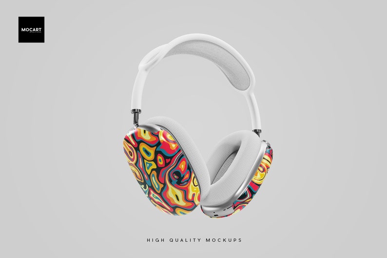 Pu&ograve; includere: Cuffie wireless bianche con un design astratto colorato su un padiglione. L'altro padiglione &egrave; bianco con un accento argentato.