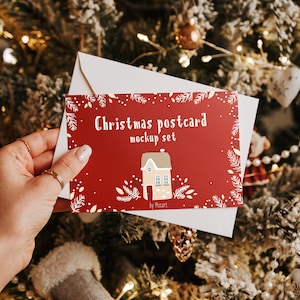Conjunto de mockup de cartão postal de Natal 1 v1