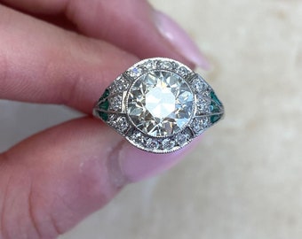 Rings For women, Art Deco Style Engagement Ring, Simulated Diamond, 14K White Gold, Wedding Ring, Bezel Set Halo Ring, Promise Ring For Her