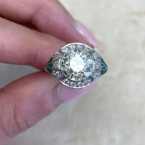 Rings For women, Art Deco Style Engagement Ring, Simulated Diamond, 14K White Gold, Wedding Ring, Bezel Set Halo Ring, Promise Ring For Her