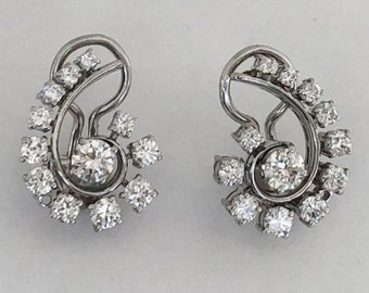 Antike Diamant Ohrstecker Ohrringe, 1,50 Karat runder Diamant, 14K Weißgold, Vintage Hochzeitsohrringe, Verlobungsohrringe für Frauen, Geschenk für sie