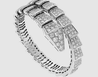 Snack Bypass Bracelet, Serpenti Viper Bracelet, 6.35Ct Round Diamond, 14K White Gold Plated, Pave Diamond Eternity Bracelet For Women, Gifts