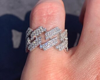 Men's Diamond Cuban Link Ring, 14K White Gold, 1.60Ct Diamond Engagement Ring, Men's Wedding Ring, Luxurious Ring For Men's, Gift For Him